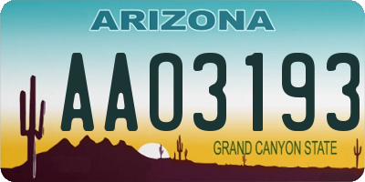 AZ license plate AAO3193