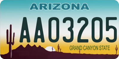 AZ license plate AAO3205