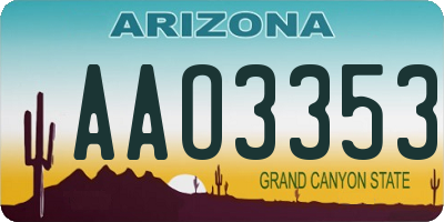 AZ license plate AAO3353