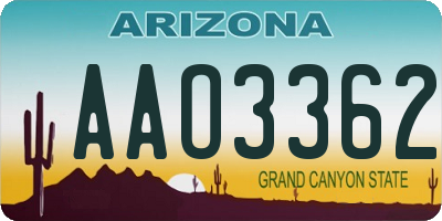 AZ license plate AAO3362