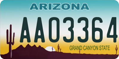AZ license plate AAO3364