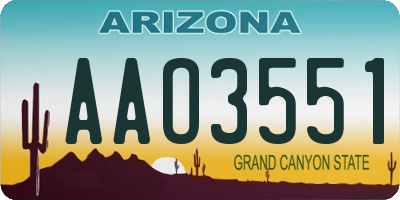 AZ license plate AAO3551