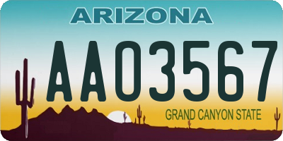AZ license plate AAO3567
