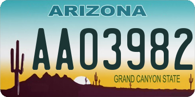 AZ license plate AAO3982