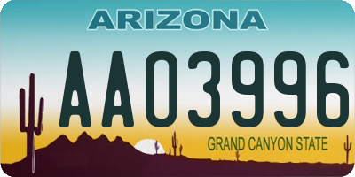 AZ license plate AAO3996