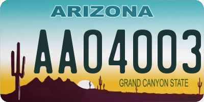 AZ license plate AAO4003
