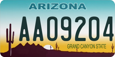 AZ license plate AAO9204