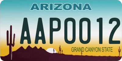 AZ license plate AAP0012