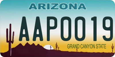 AZ license plate AAP0019