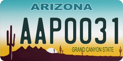 AZ license plate AAP0031