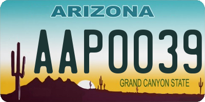 AZ license plate AAP0039