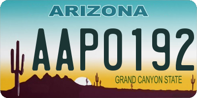 AZ license plate AAP0192