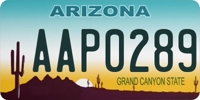 AZ license plate AAP0289