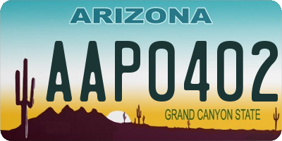 AZ license plate AAP0402