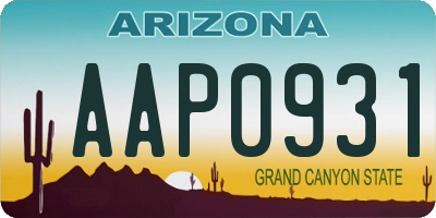 AZ license plate AAP0931