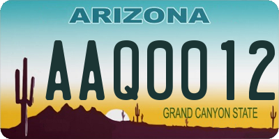 AZ license plate AAQ0012