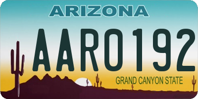 AZ license plate AAR0192