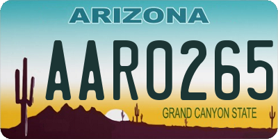 AZ license plate AAR0265