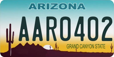 AZ license plate AAR0402