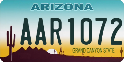 AZ license plate AAR1072