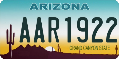 AZ license plate AAR1922