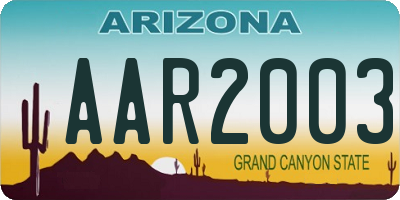 AZ license plate AAR2003
