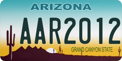AZ license plate AAR2012