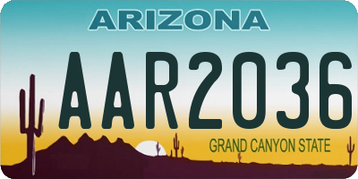 AZ license plate AAR2036