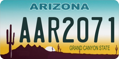 AZ license plate AAR2071