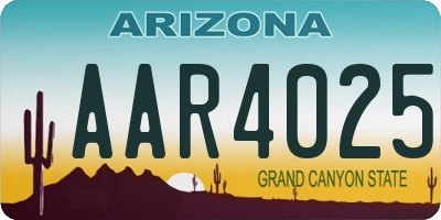 AZ license plate AAR4025