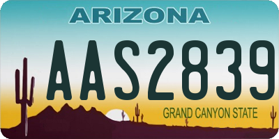 AZ license plate AAS2839