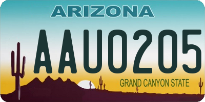 AZ license plate AAU0205
