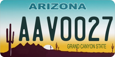 AZ license plate AAV0027