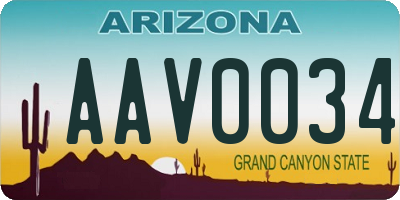 AZ license plate AAV0034
