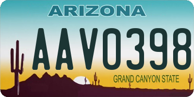 AZ license plate AAV0398