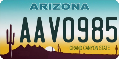 AZ license plate AAV0985