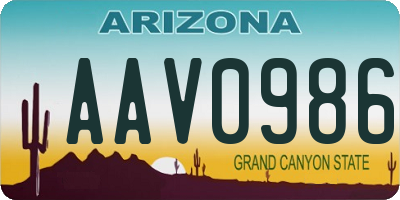 AZ license plate AAV0986