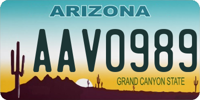 AZ license plate AAV0989