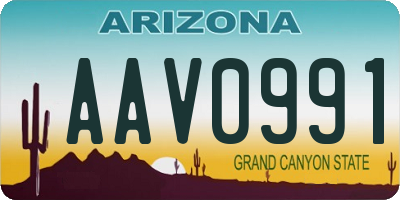 AZ license plate AAV0991