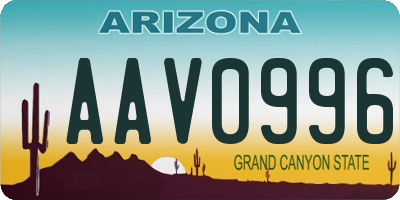 AZ license plate AAV0996