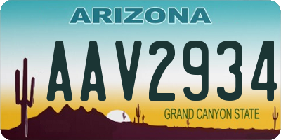 AZ license plate AAV2934