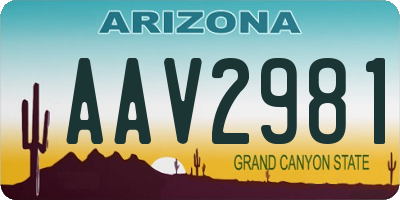 AZ license plate AAV2981