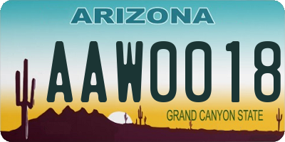 AZ license plate AAW0018