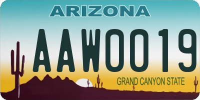 AZ license plate AAW0019