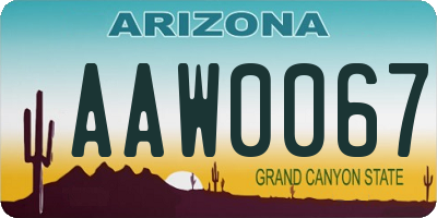 AZ license plate AAW0067