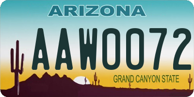 AZ license plate AAW0072