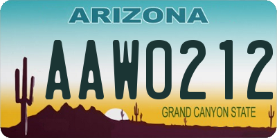 AZ license plate AAW0212