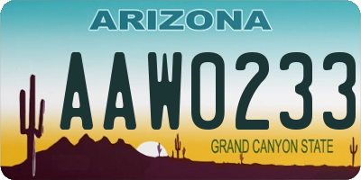 AZ license plate AAW0233