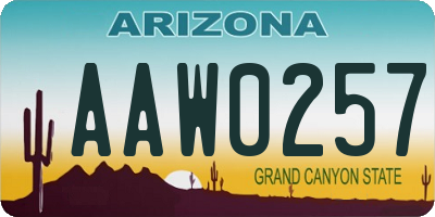 AZ license plate AAW0257