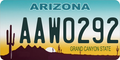 AZ license plate AAW0292